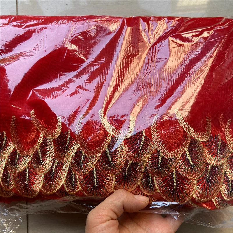NLI LY mesh tulle net Embroidered red gold black Polyester lace trim ribbon edge 20 cm Wide use for dress and doll decoration2