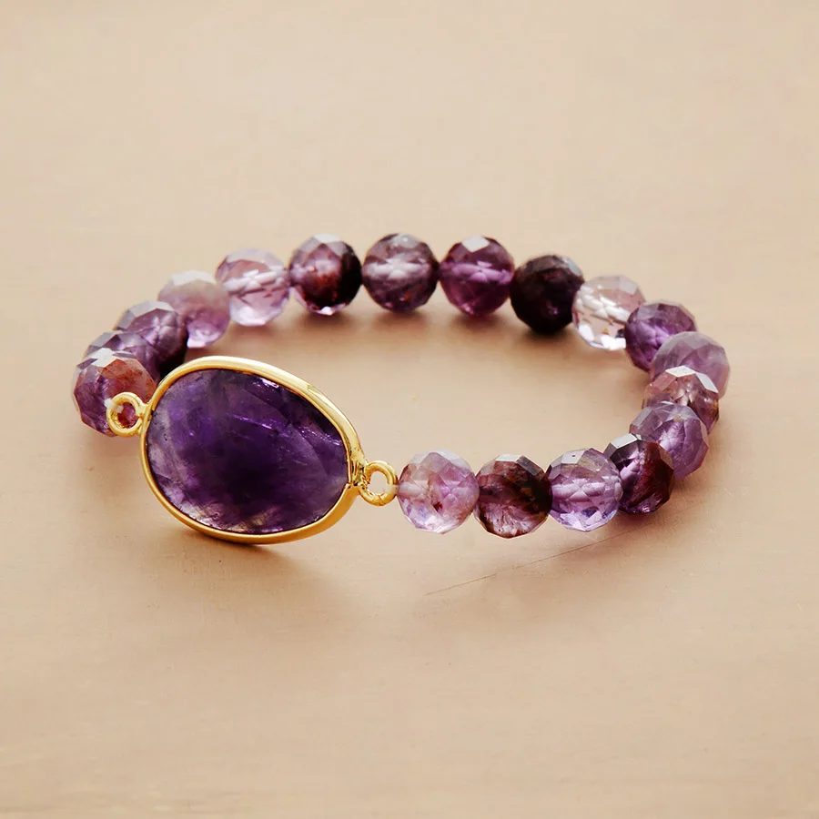 Premium Women Stretchy Bracelets 8MM The Purple Phantom Amethysts Charm Elastic Beads Bracelet Natural Stone Jewelry A+++++