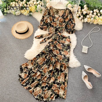 

boho holiday beach Suit V-neck Chiffon Puff Sleeve Blouse + Fashionable Chic Elegant Skirt 2020 Summer New Two-piece Set