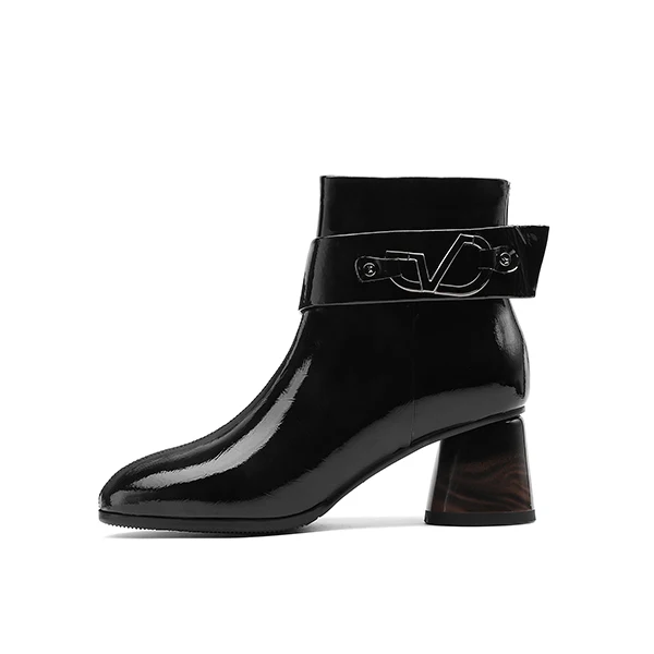 SOPHITINA/Специальный дизайн; ботинки с круглым носком; модная пикантная обувь из лакированной кожи с острым носком; Лидер продаж; женские ботильоны; MO263 - Цвет: Short plush black