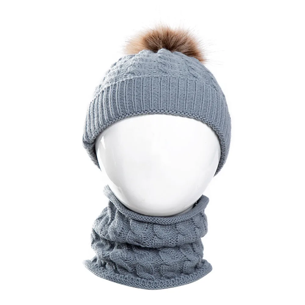 Детская зимняя шапка, Модный комплект из 2 предметов для маленьких девочек и мальчиков, твердая шляпа, зимняя теплая вязаная Круглая Шапочка+ шарф, сохраняющий тепло, комплект детской шапки