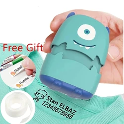 Tampon de sécurité personnalisé avec nom de bébé pour enfants, sceau de vêtements d'étudiant, ne se décolore pas facilement, mignon monstre, DIY 