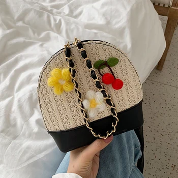 

Shell Type Woven Shoulder Bag Handbag Three-Dimensional Flower Cherry Lady Messenger Bag