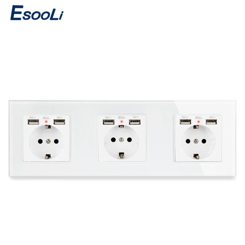 Розетка стеновая Esooli со стеклянной панелью 6 USB-портов 258 х86 мм | Обустройство дома