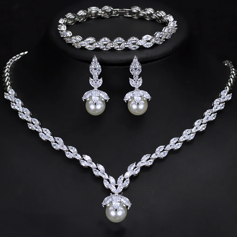 ThreeGraces, классический браслет с кубическим цирконием, серьги, ожерелье, Свадебные Ювелирные наборы JS240 - Окраска металла: as photo