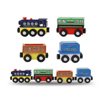 

12pcs/set Wooden Magnetic Train Track Toy Locomotive Carriage Model Kids Gift R7RB