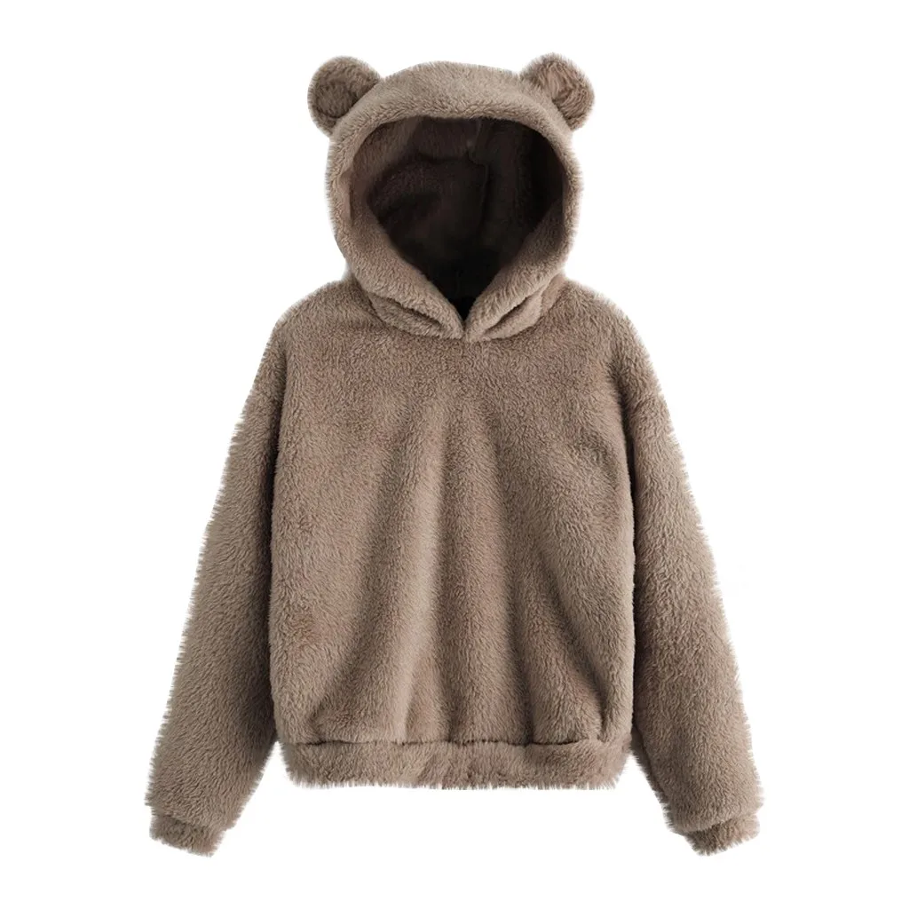 SAGACE Женская флисовая толстовка с длинным рукавом теплый Медведь Форма Пушистый пуловер с капюшоном О-образным вырезом полиэстер свитшот большого размера 28 августа