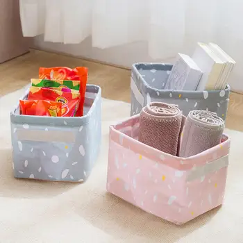 

Folding Cotton Linen Storage Basket Desktop Sundries Cosmetics Box Organizer
