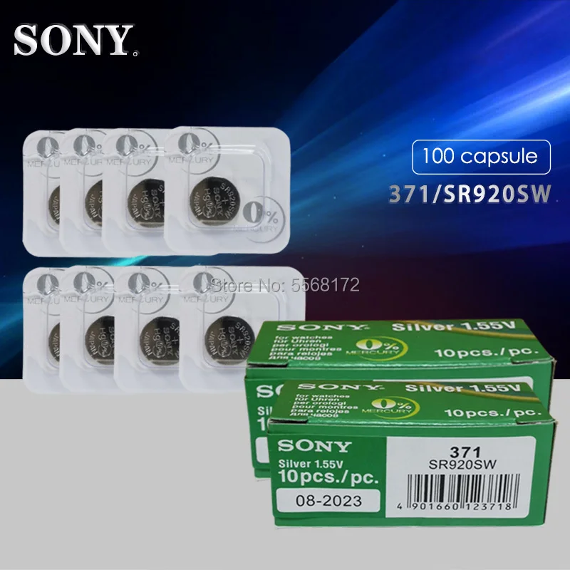 100pcs Sony 1.55V AG6 371 SR920SW LR920 SR927 171 370 L921 LR69 SR920 For Watch Button Batteries Single grain packing | Электроника