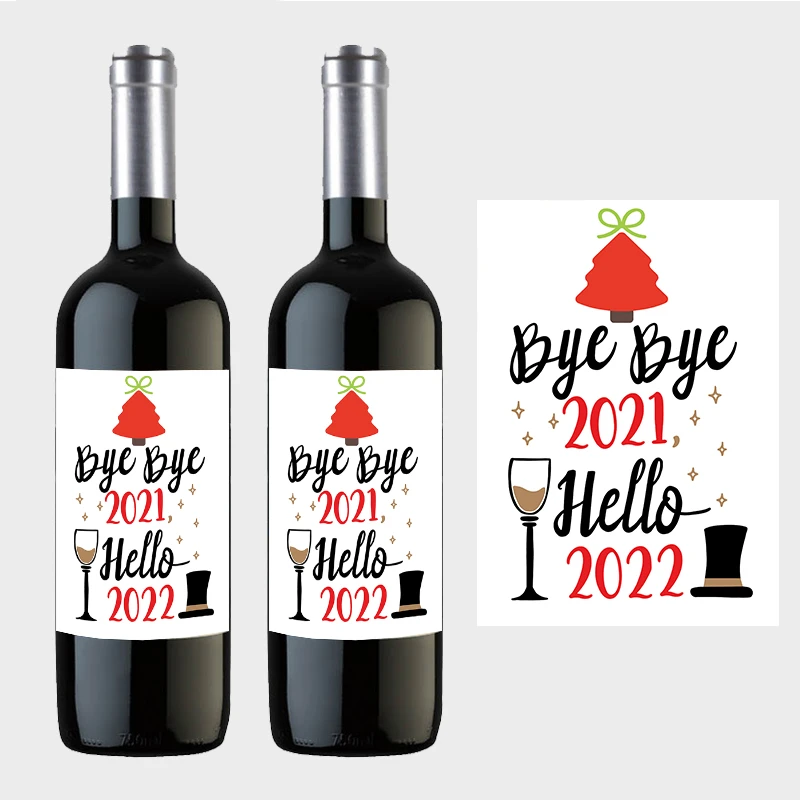 2022 Happy New Year Wine Bottle Label Stickers Sealing Stickers Wrap Gift Decorations Kraft Labels New Year Party Supplies