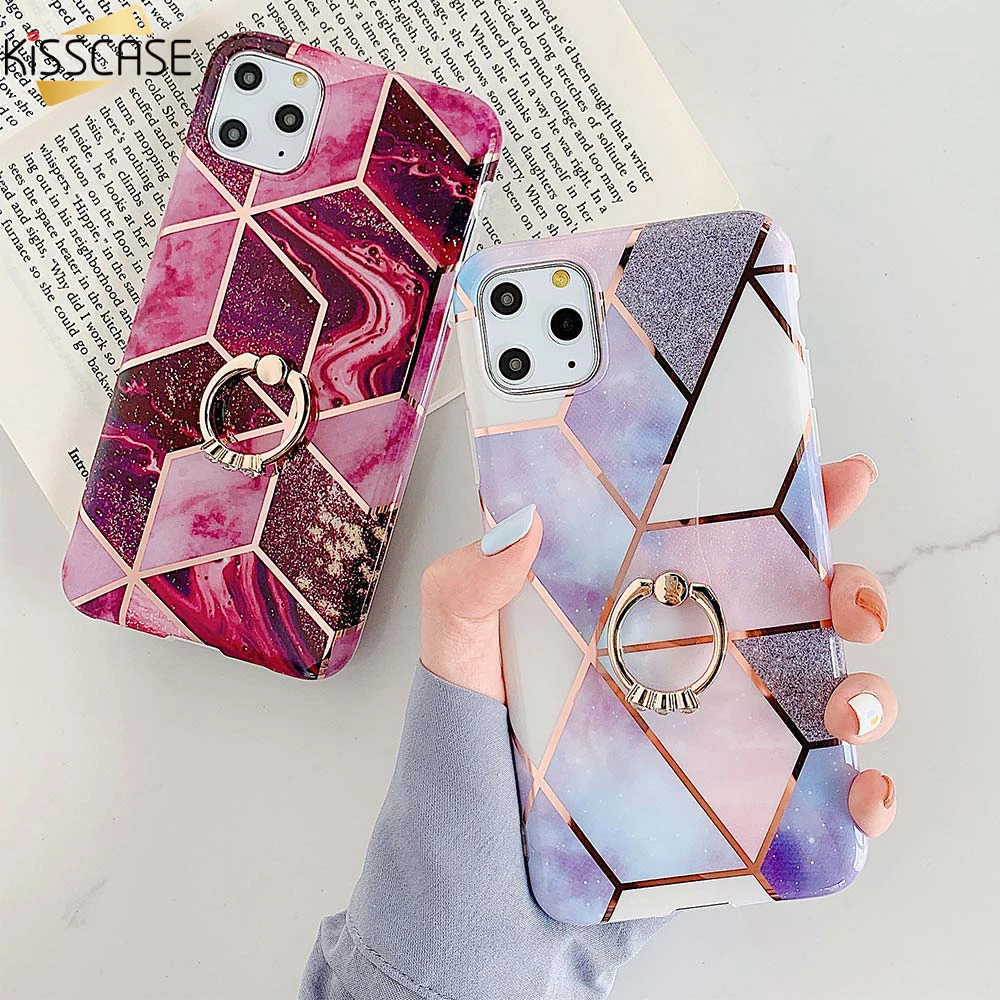 KISSCASE Geometric Marble Phone Case For iPhone 11 Pro X XR XS MAX Ring Holder Cases Coque 7 8 6 6S Plus Back Covers |