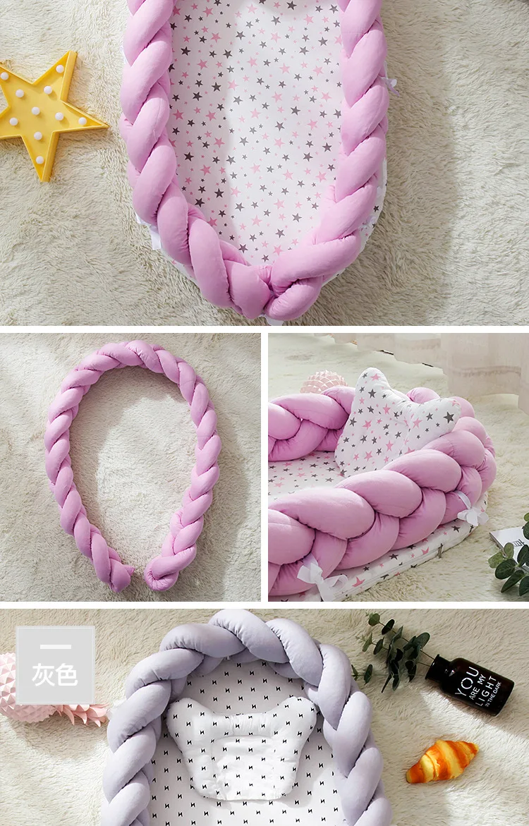 Portable Baby Knit Crib with Pillow Newborn Sleeping Nest Playen Bed Travel Bassinet Bumper Removable And Washable 0-24months