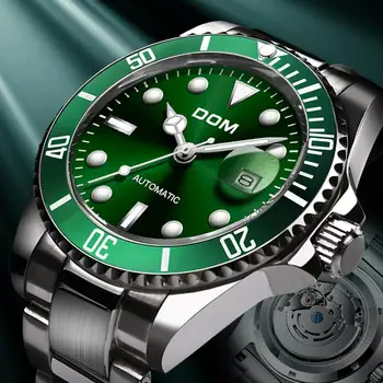 DOM Design Brand Luxury Men Watches Automatic Green Watch Men Stainless Steel Waterproof Business Sport Mechanical Wristwatch