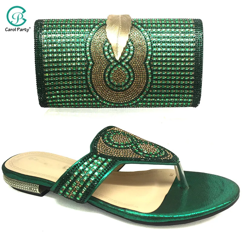 Green Hot Selling and Latest Orange Color Italian design Ladies Shoes African Party Shoes for Women Nigerian Women Sandals Shoes - Цвет: Green