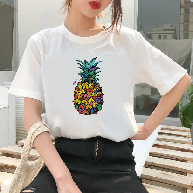 Women's T-shirt Cartoon pineapple Print T-shirt Clothes White TShirt Harajuku Graphic T-shirt Fashion Landscape T-shirt Female