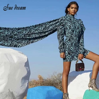 

2020 Summer New Women's Sexy Long Sleeve Turtleneck Draped Leopard Mini Dress Bodycon Dress Club Celebrity Party Dress Vestidos