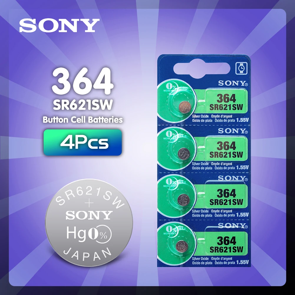 4 шт. Sony 621 часы Батарея AG1 LR621 sr621sw 364A 1 5 V LR60 кнопочный элемент из оксида серебра для