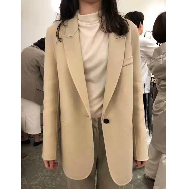 

Autumn Simple Button Wool Suit Coat Small Suit Wool Overcoat Female 2019 Turn-down Collar Women Long Coat