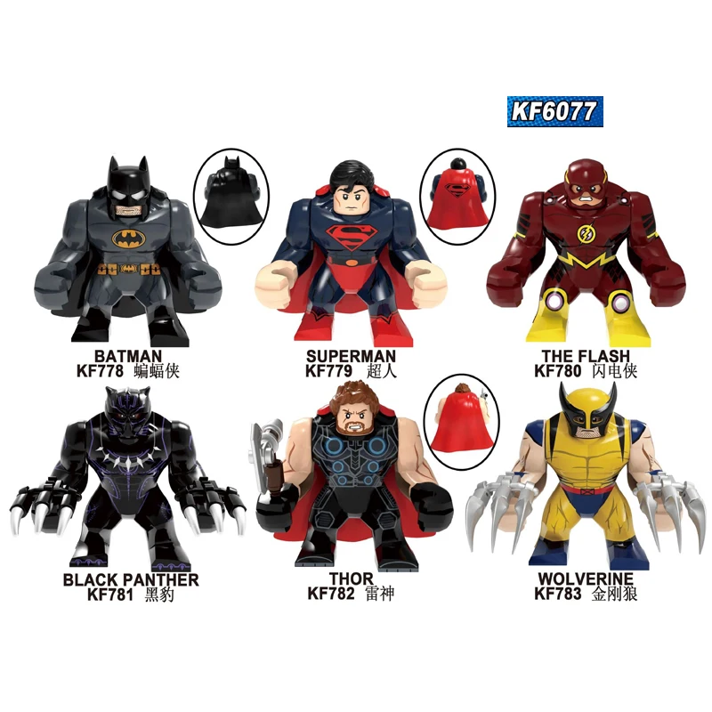 

KF6077 10Pcs set Super Heroes Bricks Batman Superman Black Panther The Flash Thor Wolverine Building Blocks Gift For Children