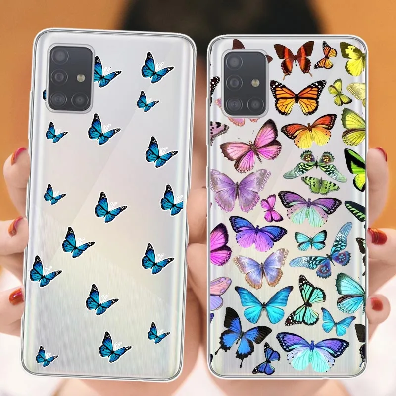 

Butterfly Floral Soft Phone Case For Samsungs S20Ultra S20Plus S6 S7 edge S8 S9 S10Plus S10e Cute blue Monarch Cover Funda Coque