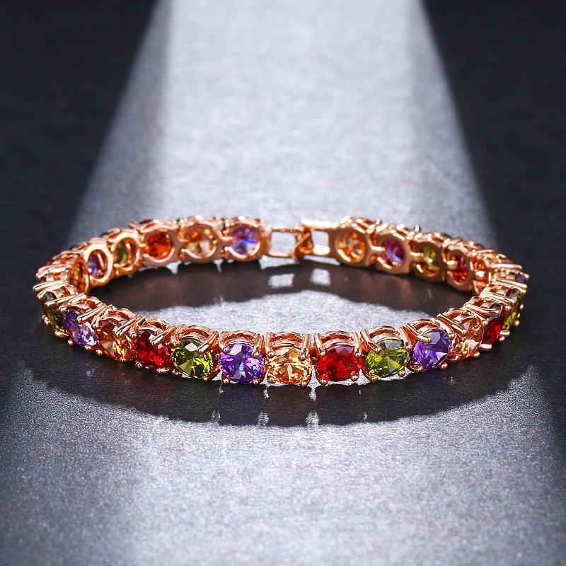 GMGYQ New Hot Sale Fashion Rose Gold Color Round Multicolor Zircon Design Bangles For Charming Women Party Jewelry Gift