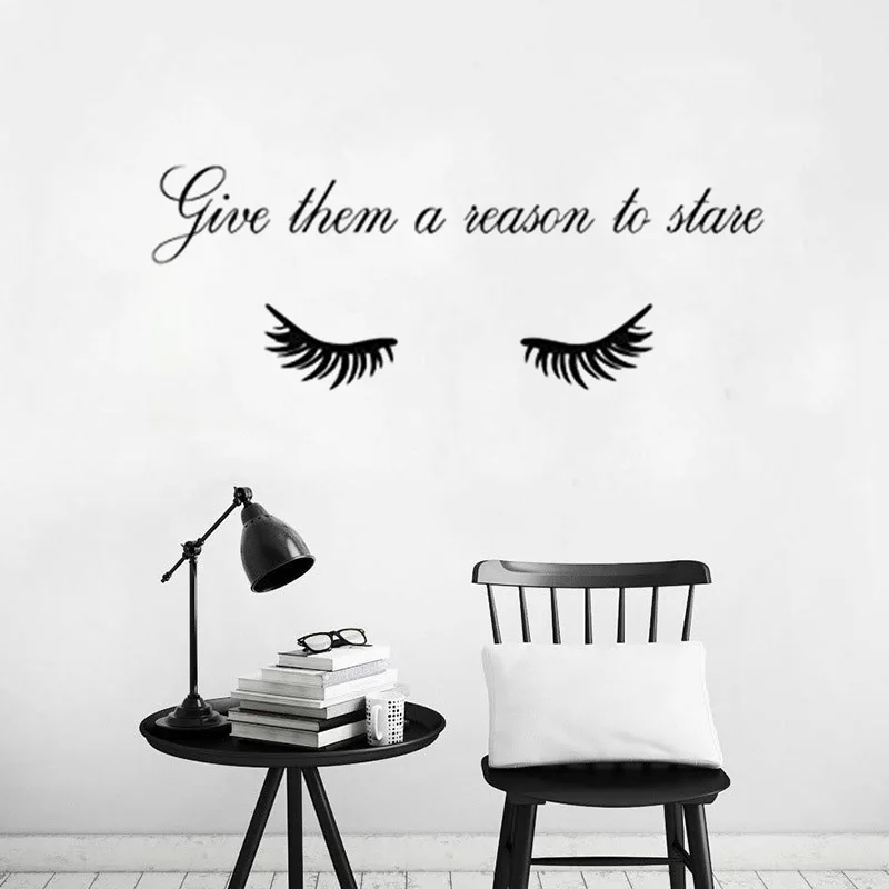Vinyl Art Design Home Decor Makeup Quote Lashes Room Decoration Eyelashes Beauty Salon Cosmetics Make Up Wall Sticker LY1742 - Цвет: Black