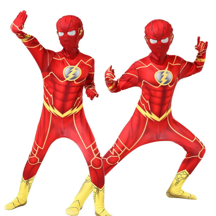 Superhero Flash Cosplay Anime Halloween Costumes for Kids Zentai Masquerade Jumpsuits Alien Party Festival Dress Movie Suit Boy cosplay jumpsuit superhero cosplay costume kids cosplay costume