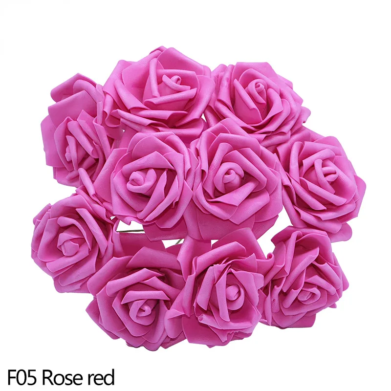 30 шт 8 см многоцветные искусственные цветы букет поролоновая роза для DIY свадебный цветок венок свадебное украшение дома цветок декоративный - Цвет: F05 rose red