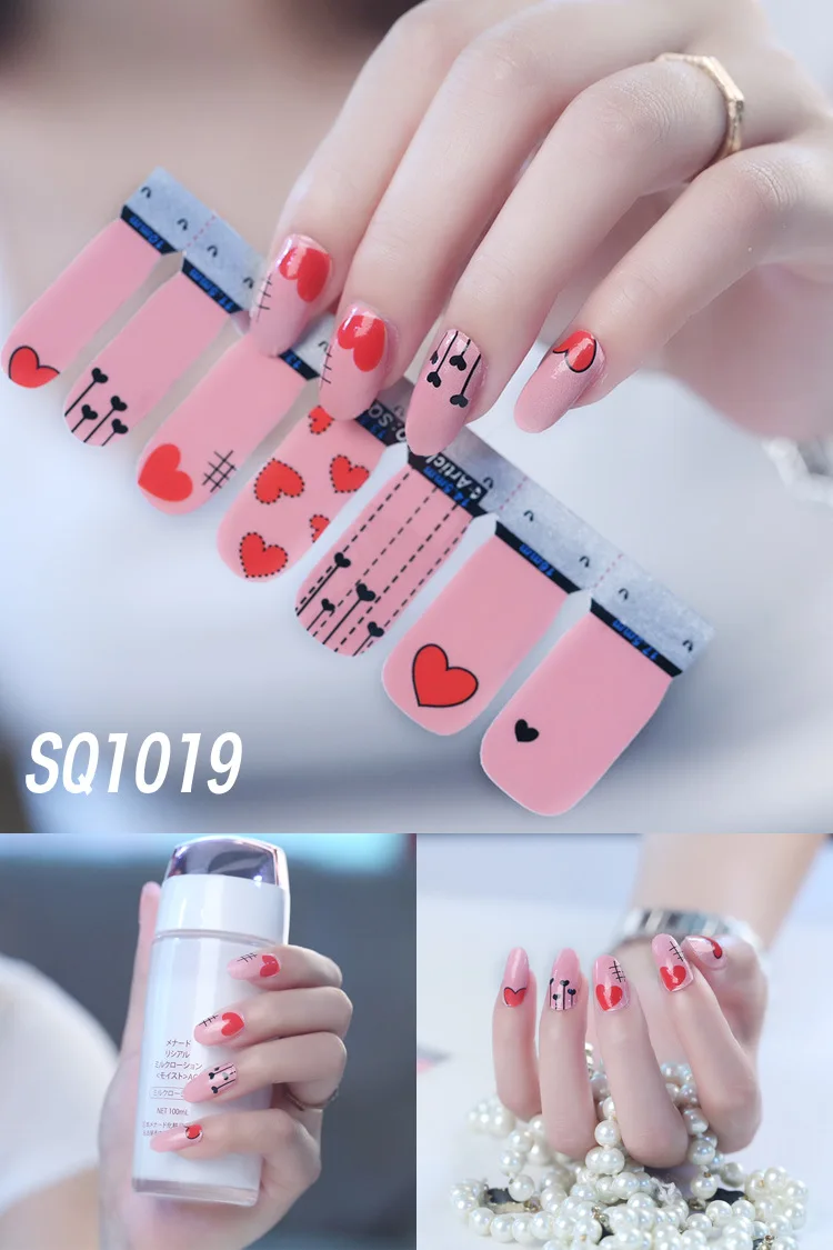 14 насадок/листов, Корейская версия, многоцветные наклейки для ногтей, полное покрытие, лак для ногтей, наклейки, сделай сам, клей для украшения ногтей - Цвет: SQ1019