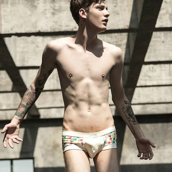 

Summer New Men Low Waist Cotton Footprint Pattern Underwear Sexy Boxers Brand Soft Breathable Panties Man Boxeur Homme Underpant