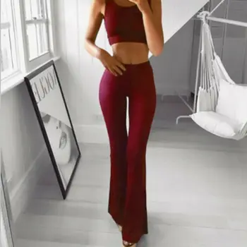 

Women 2019 New Autumn Fashion Solid color Wide Leg Pants Sexy Party Club Flare Pants Casual Elastic Waist Trousers Pantalones