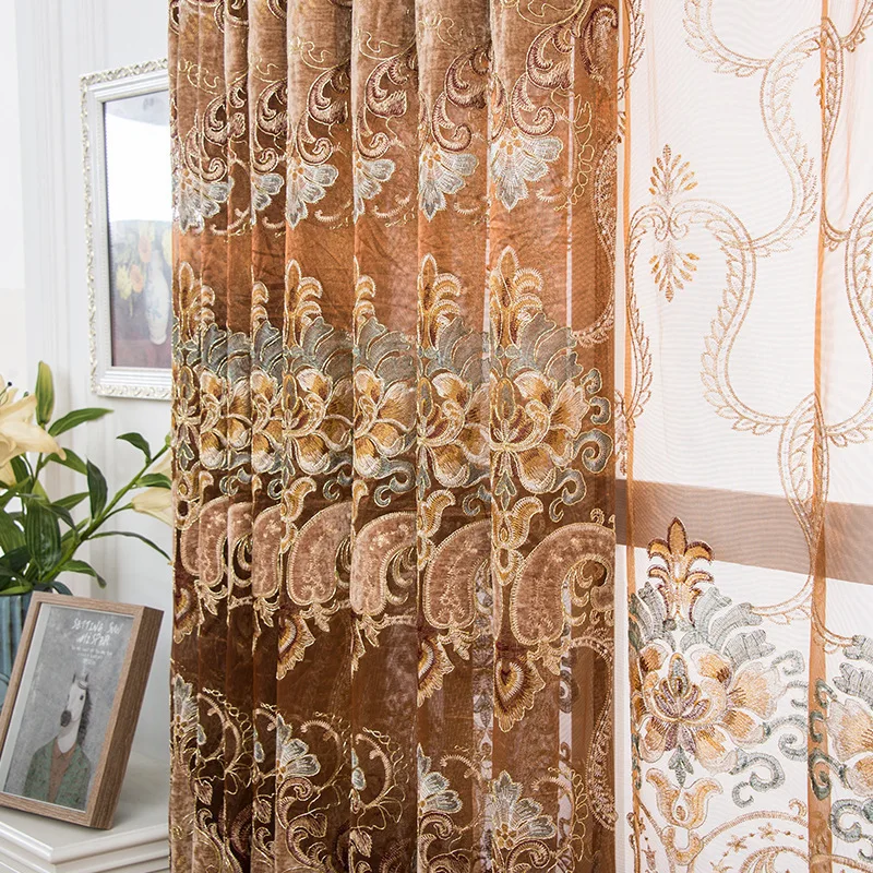 

European Cashmere Water Soluble Embroidery Classical Shading Curtains for Living Dining Room Bedroom.