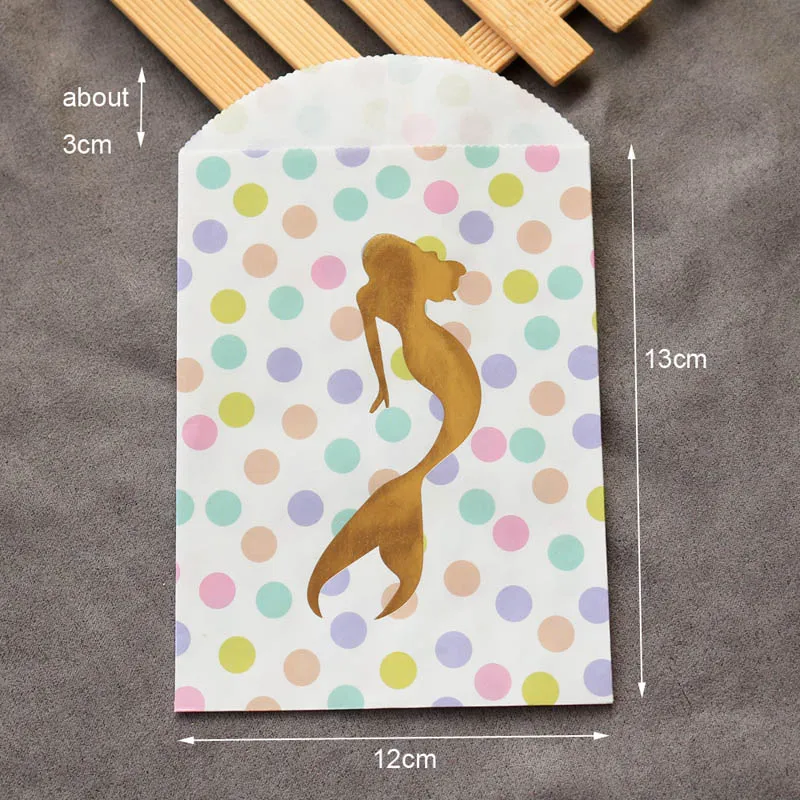 Cute Golden Unicorn Mermaid Paper Envelope Baby Baptism Birthday Party Flamingo Paper Bag Kraft Thank you Gift Envelope10pcs - Цвет: meimaid