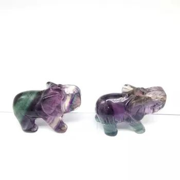 

1pc hand carved Colored rainbow Fluorite Crystal quartz Carvings Crystal Elephant sculpture For Decoration