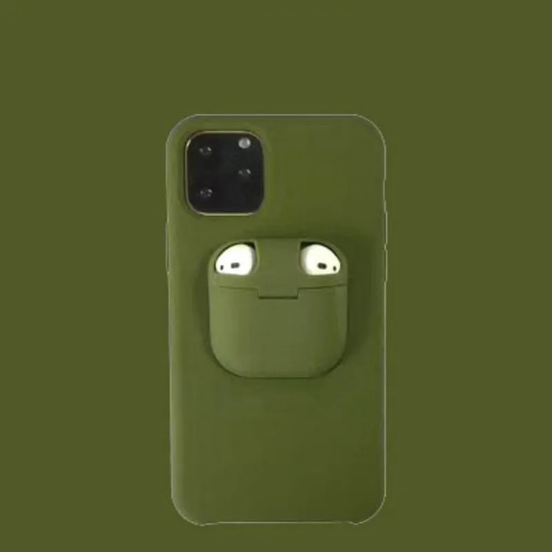 T9 pine forest green 2 в 1 чехол для телефона, коробка для хранения наушников для iPhone 11 Pro XS MAX XR X 7 8 Plus Apple AirPods 1 2 мягкие силиконовые колпачки для гарнитуры - Цвет: T9 pine forest green