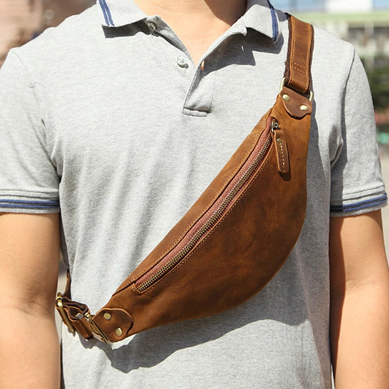 

Men's waist bag men's long zipper wallet men's wallet leather retro men's zipper wallet