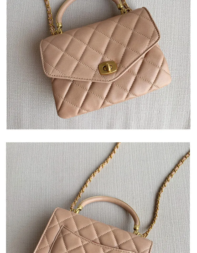 New Ring Chain Handle Organ Bag Women's Single Shoulder Slant Handbag Leather Women's Bag