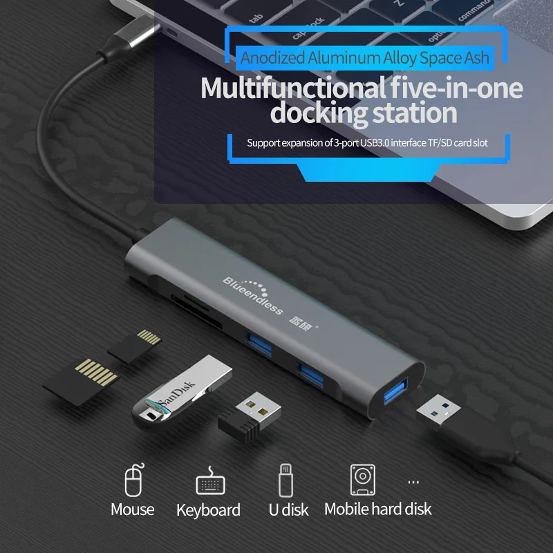 Blueendless usb c hub USB3 1 Type C and USB A to 5 port USB3 0 5