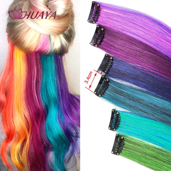 HUAYA Capelli sintetici colorati, ciocche di capelli lunghi e lisci su fermagli, extension per capelli con clip, forcine per capelli finte Kanekalons