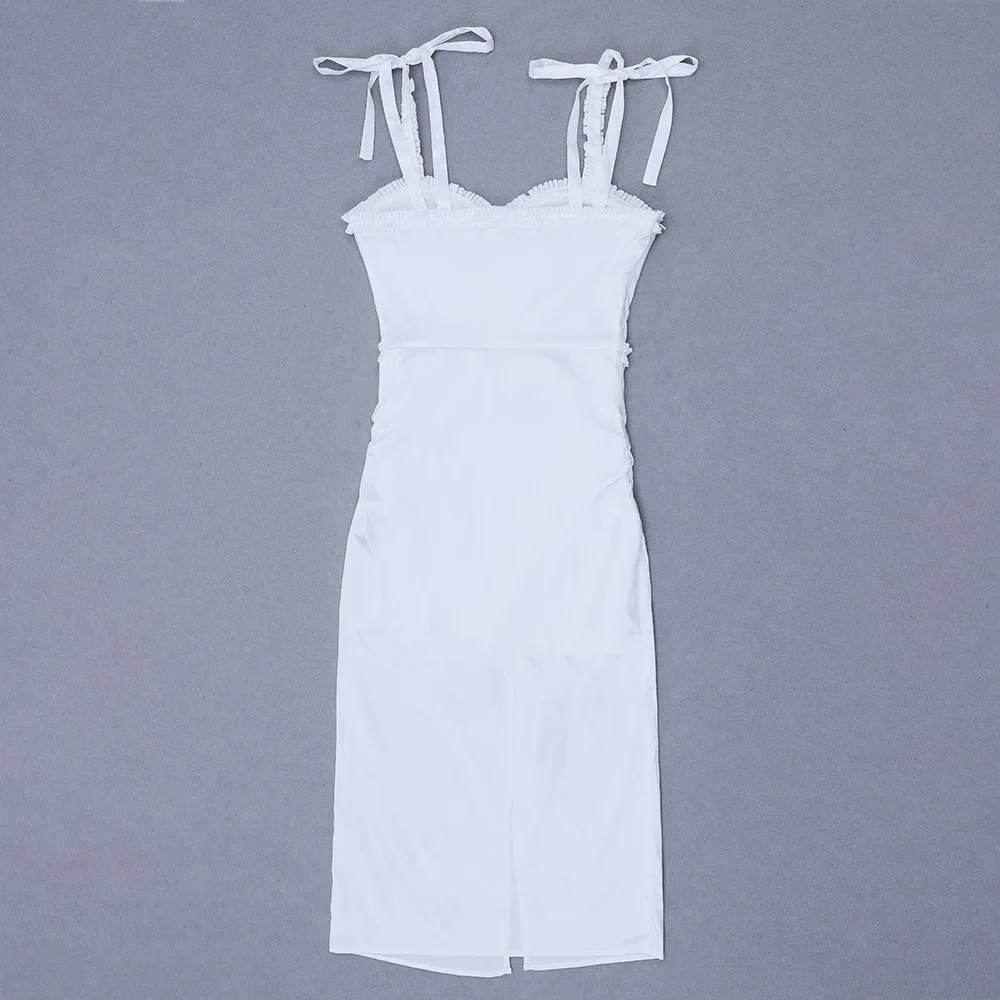 Белый ремешок из бисера Без Рукавов Сплит Трикотажные миди длина Новая мода bodycon Бандажное платье