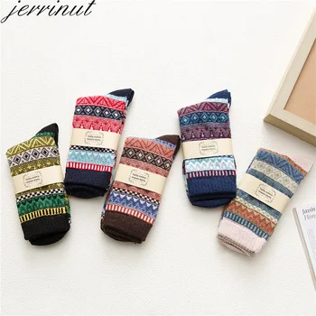 

Jerrinut Men's Warm Autumn Winter Socks Thick Wool Stripes Casual Cotton socks Fashion Harajuku Business Nylon Crew Socks 5Pairs