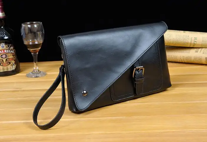 Retro crazy horse leather men's clutch bag wear-resistant material casual envelope trend men's handbag