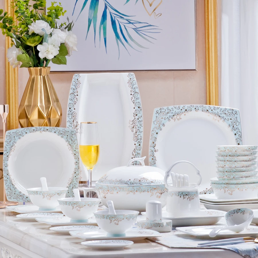 

Jingdezhen Ceramic Dinnerware Set Kitchen Tableware Ceramic Plates and Dishes dish set 60pcs combination Bone china tableware