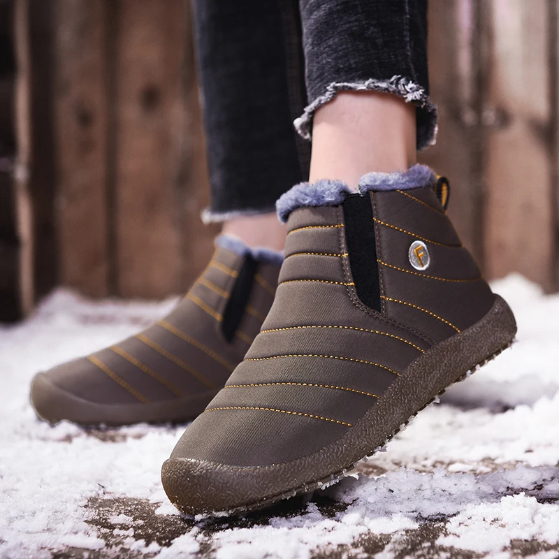 Зимние ботинки модные мужские теплые ботинки на меху водонепроницаемые мужские ботинки повседневная мужская обувь без застежки на плоской подошве HX-180