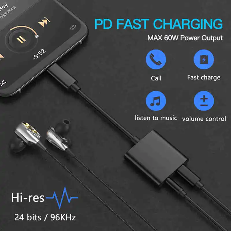 2 In 1 Usb Type C To 3 5Mm Headphone Jack Adapter For Ipad Pro Huawei P20 Pro Aux o Charger Splitter For Htc Google Pixel Bl