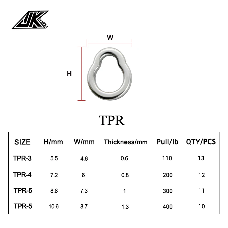 JK TPR110-400LB Pear Fishing Ring Solid Jigging Fishing Swivel Accessories Connector Assist Fishhooks Lure