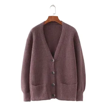 

Women Cardigans Sweater V neck Solid Loose Knitwear Single Breasted Casual Knit Cardigan Outwear Winter Jacket Coat 2020