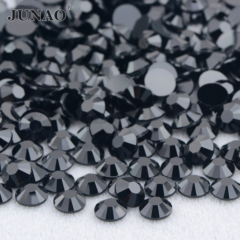 JUNAO 4 5 6mm Wholesale Black Resin Rhinestones Flatback Crystals Strass Non Hotfix Stone Bulk Big Package For DIY Nails