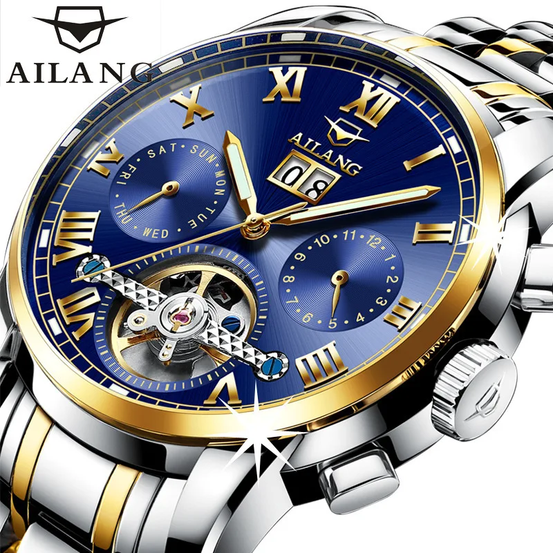 

Ailang Hot Selling Fully Automatic Mechanical MEN'S Watch Business Hollow out Clean Steel Waterproof Multi-functional Switzerlan