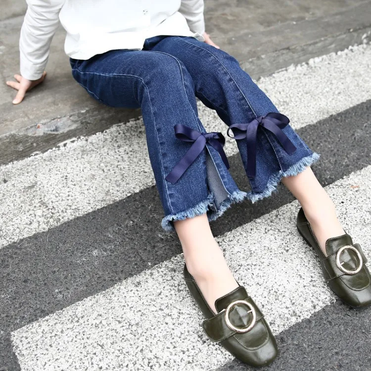 Spring And Autumn Girls Cowboy Bell-bottom Pants Big Boy Ribbon Bow Jeans Children's Jeans